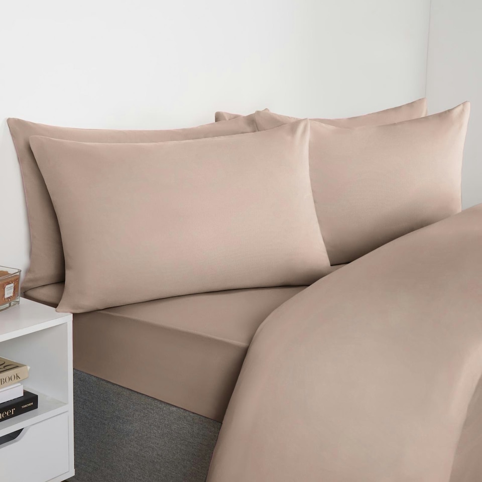 image 1 of OHS Soft Cosy Microfibre Plain Duvet Cover and Pillowcase Set Brown | MINK | Double