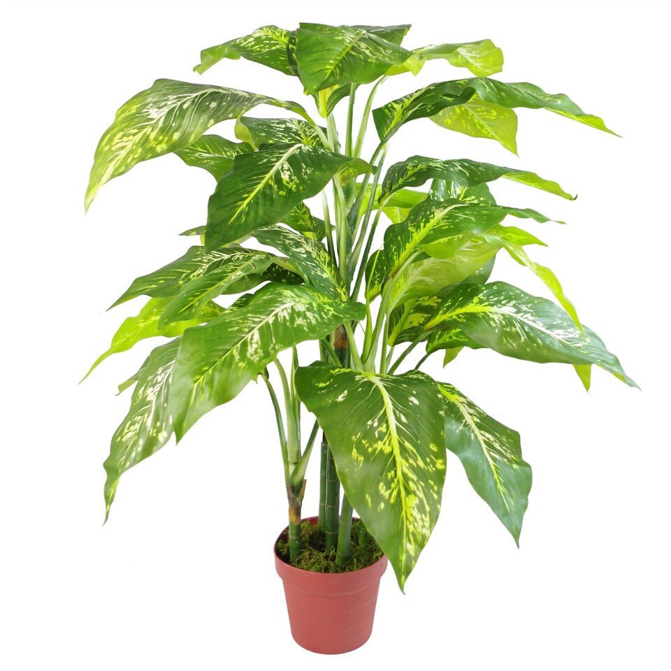 image 1 of 100cm Large Fox's Aglaonema (Spotted Evergreen) Tree Artificial Plant with Copper Metal Planter