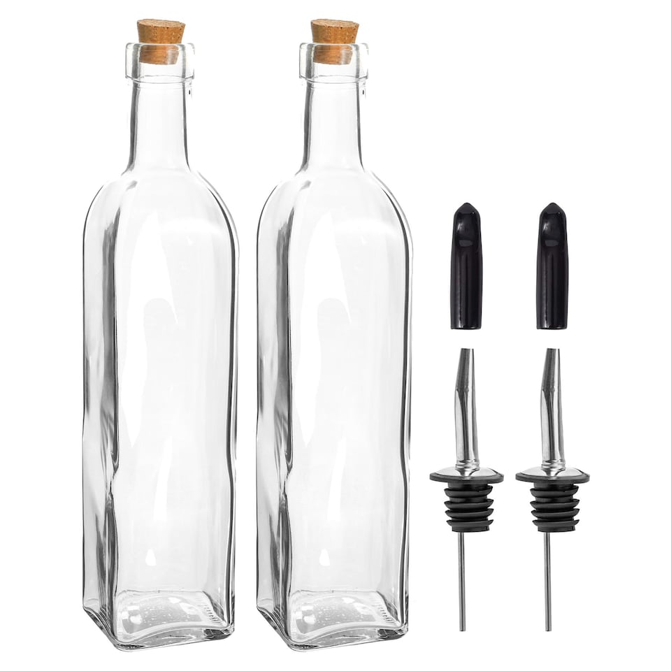 image 1 of Argon Tableware Olive Oil Pourer Bottles with Cork Lids - 500ml - Pack of 2
