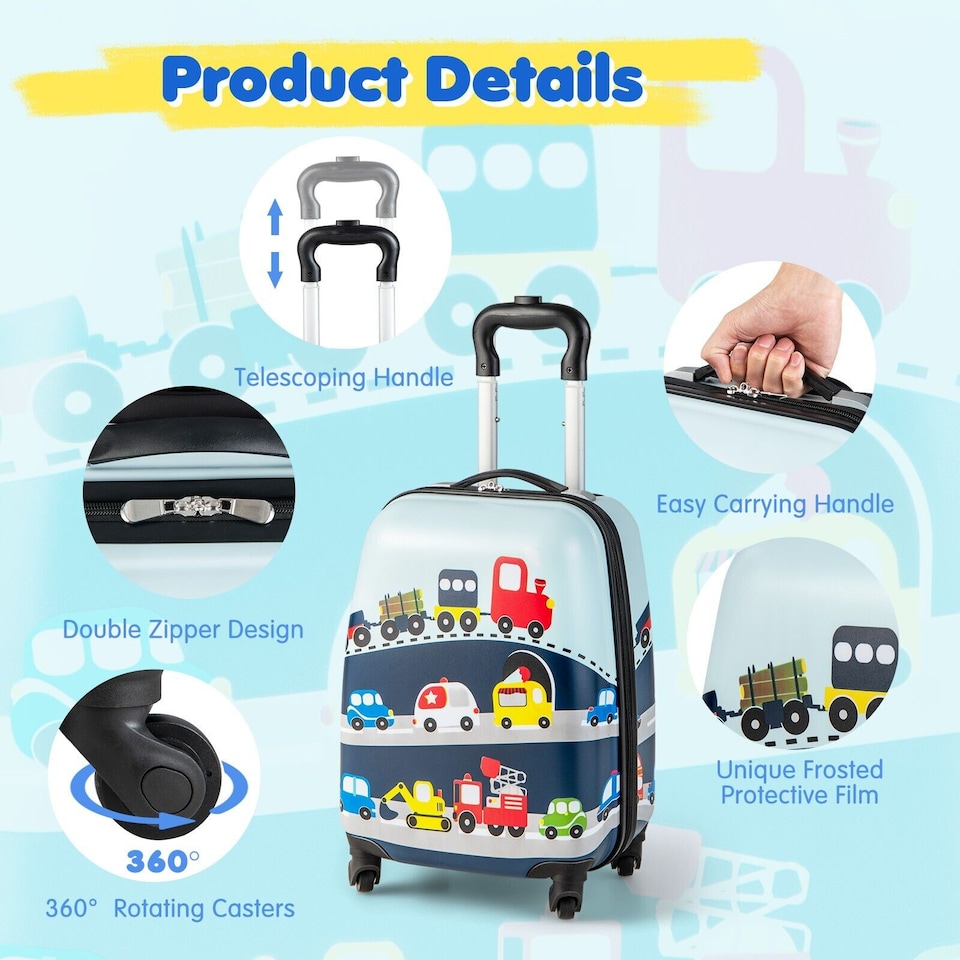 image 1 of COSTWAY 2 PCS Kids Carry-on Luggage Set With Wheels Travel Trolley Luggage Set-Navy