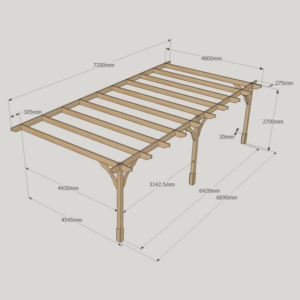 image 1 of Wall Mounted Premium Pergola 3 Posts - Wood - L480 x W720 x H270 cm - Rustic Brown