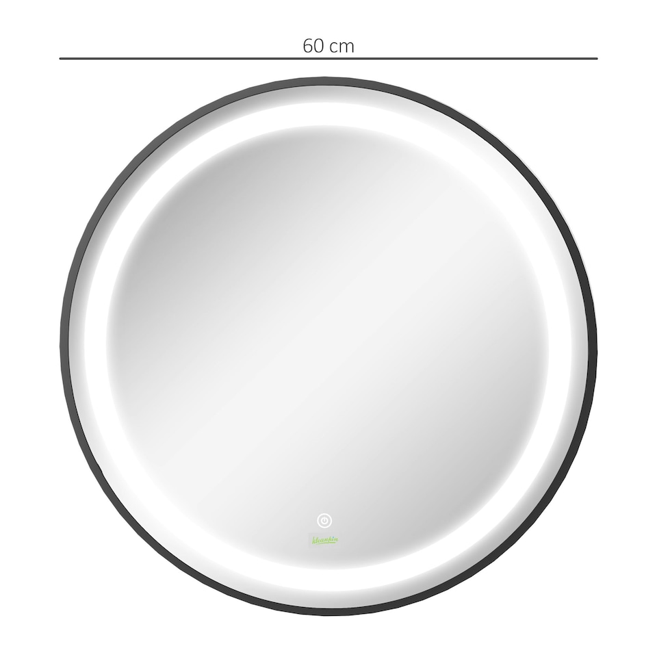 image 1 of kleankin Wall Mounted Round LED Bathroom Mirror with 3 Light Colours, Black