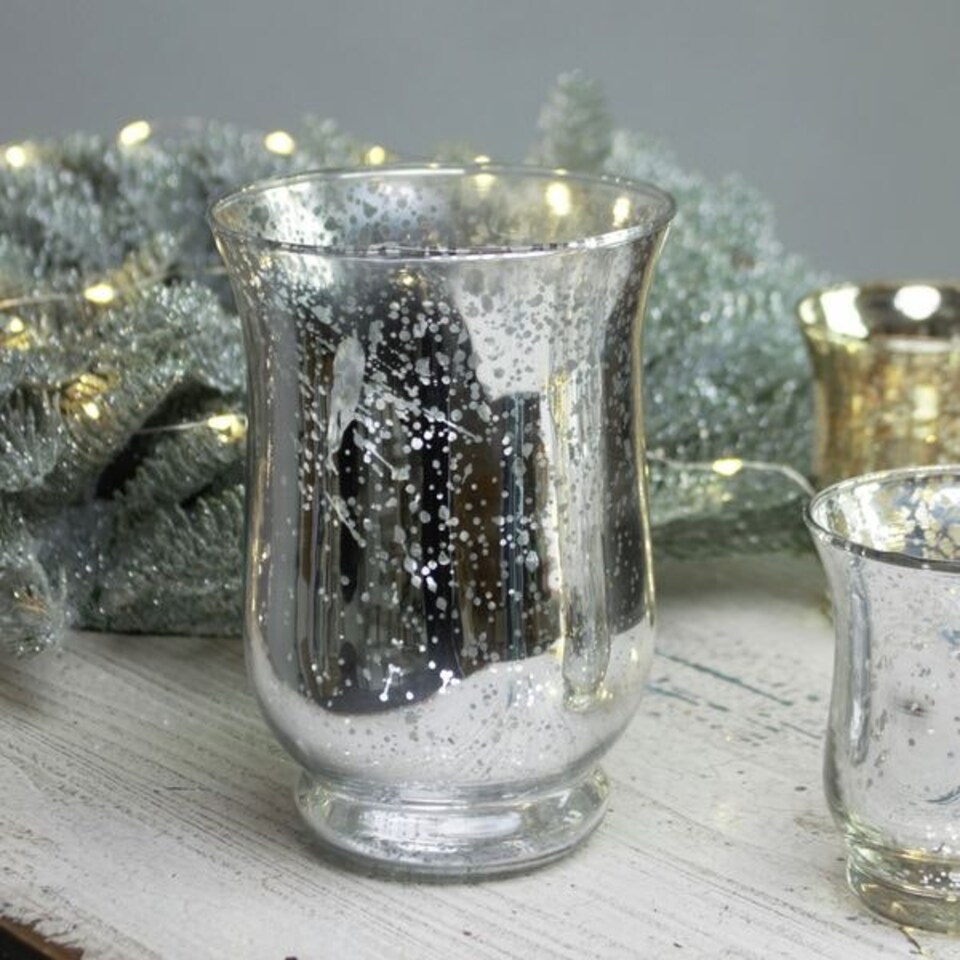 image 1 of Shiny Speckle Silver Footed Vase H14.5 x 11cm