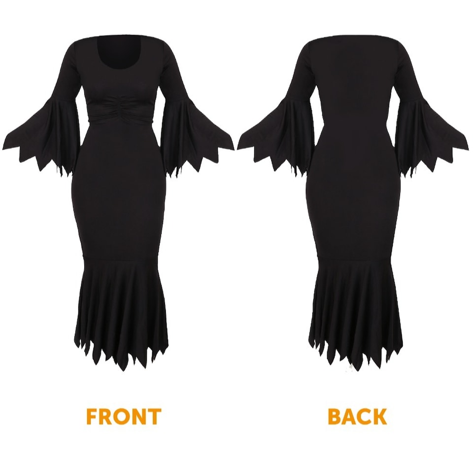 image 1 of Deluxe Witch Costume Dress, Tights, Cape, Hat, Broom & Face Paint | Multi | L