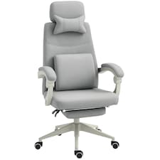 Vinsetto Office Chair, Ergonomic Desk Chair, High Back Fabric Work Chair with 160 Reclining Backrest, Retractable Footrest, Neck and Lumbar Pillow for Home and Study, Grey