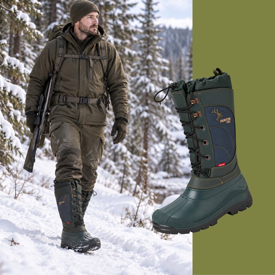 image 1 of Hunter Pro Men's Winter Boots Wool Lined Green Hunting Snow Boots EU48