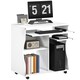 image 1 of HOMCOM Computer Desk with Sliding Keyboard Tray, Mobile Home Office Desk, Study Table with Storage Shelves, PC Desk on Wheels, White | White