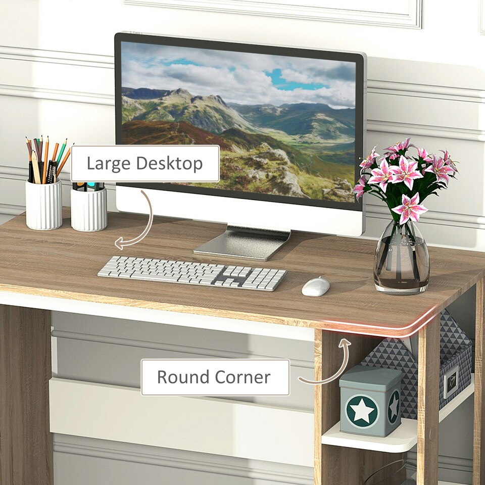 image 1 of HOMCOM Duo Work Desk & 3-Tier Side Shelves Wide Table Sturdy Frame