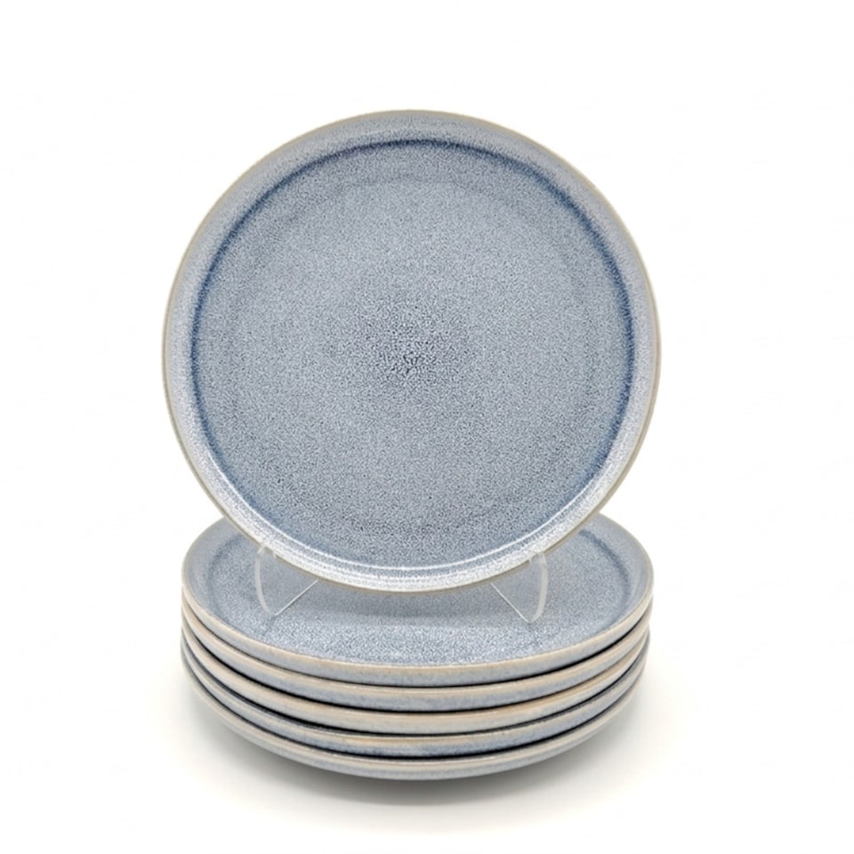 image 1 of Reactive Ash Blue Glaze Dinnerware Dinner Plate 6pc Set 26.5cm