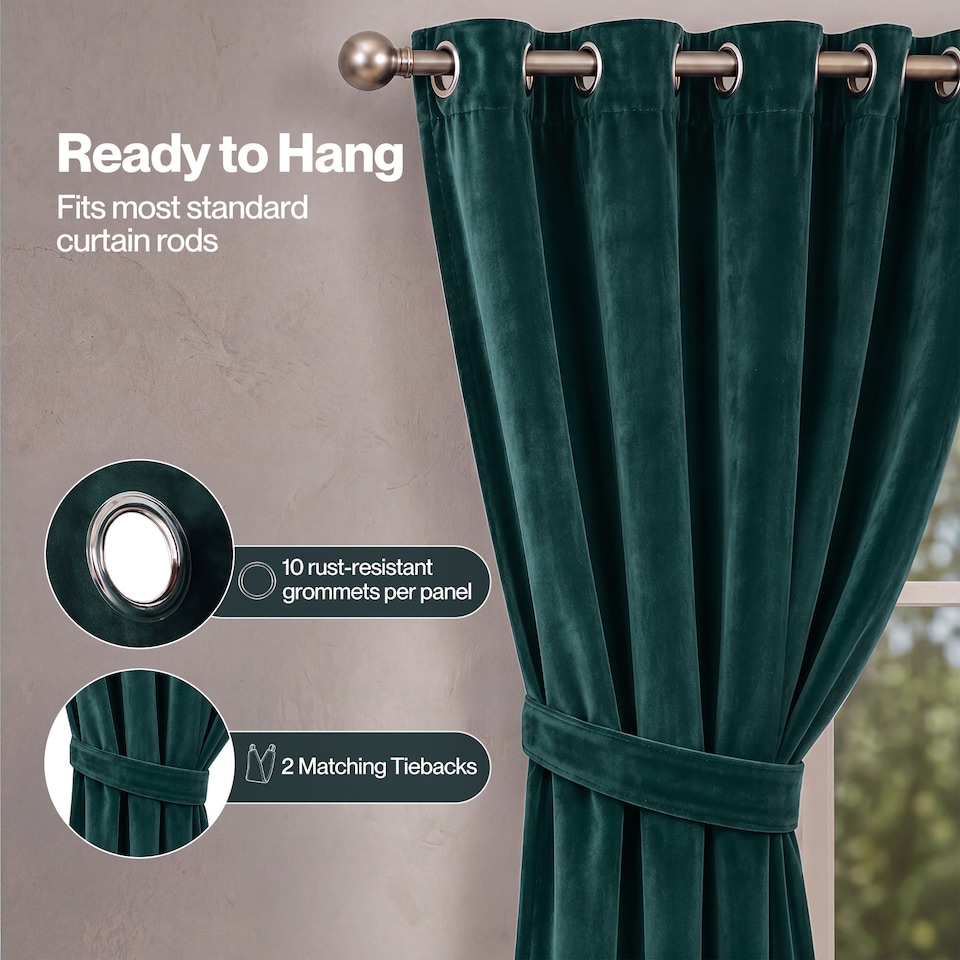 image 1 of Marlow Velvet Blackout Eyelet Curtains with Tie Backs for Home