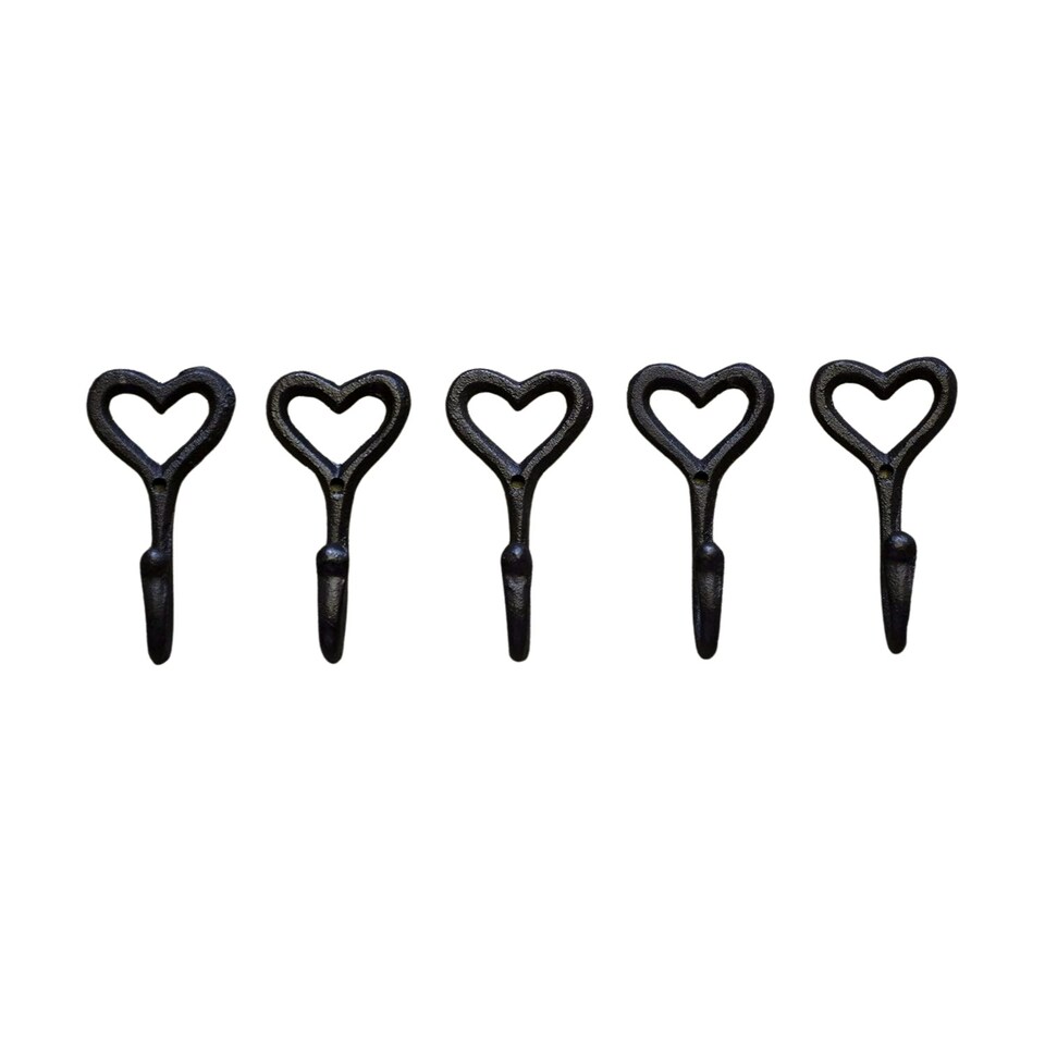 image 1 of Marco Paul  Set of 5 iron Wall Mounted Love Heart Coat Rack and Hooks Home Décor Black | One Size