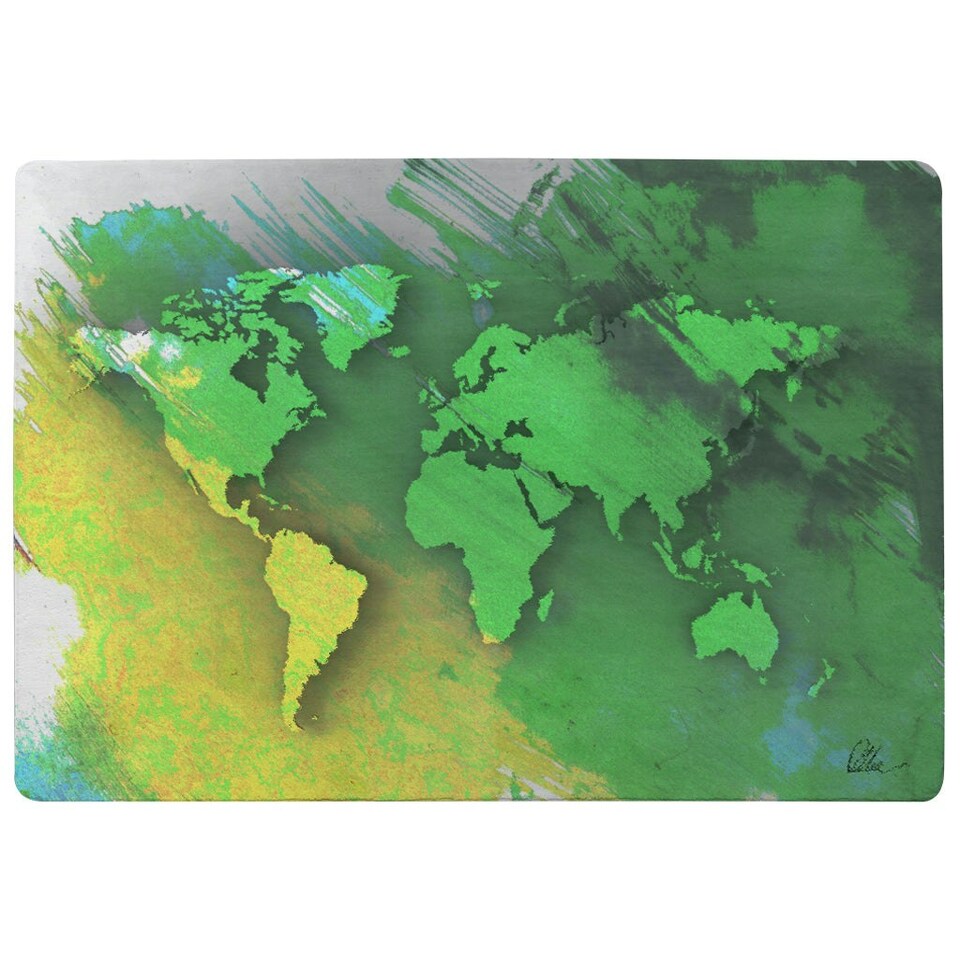image 1 of World map yellow and green (Rug) Yellow | Medium: 80x150cm