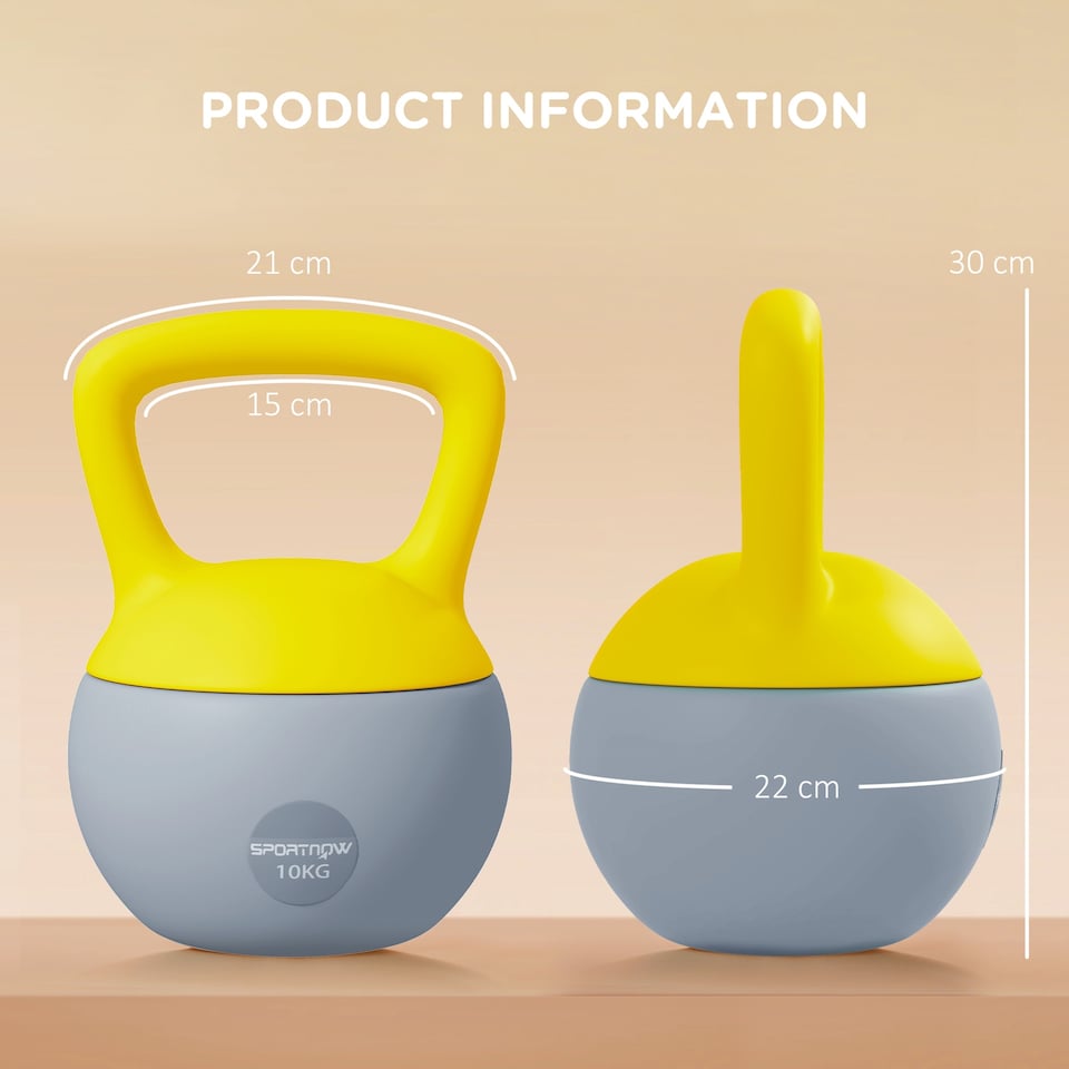 image 1 of SPORTNOW 10KG Kettlebell w/ Soft Body and Non-Slip Handle, Yellow and Grey