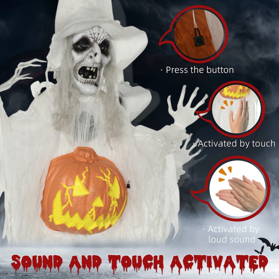 image 1 of HOMCOM Hanging Witch Prop Life Size with Sound and Motion Activated