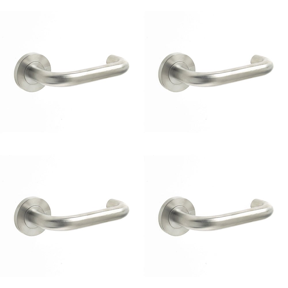 4 PACK Contemporary 19mm Satin Stainless Steel Door Handle on 8mm Sprung Rose Interior Handle