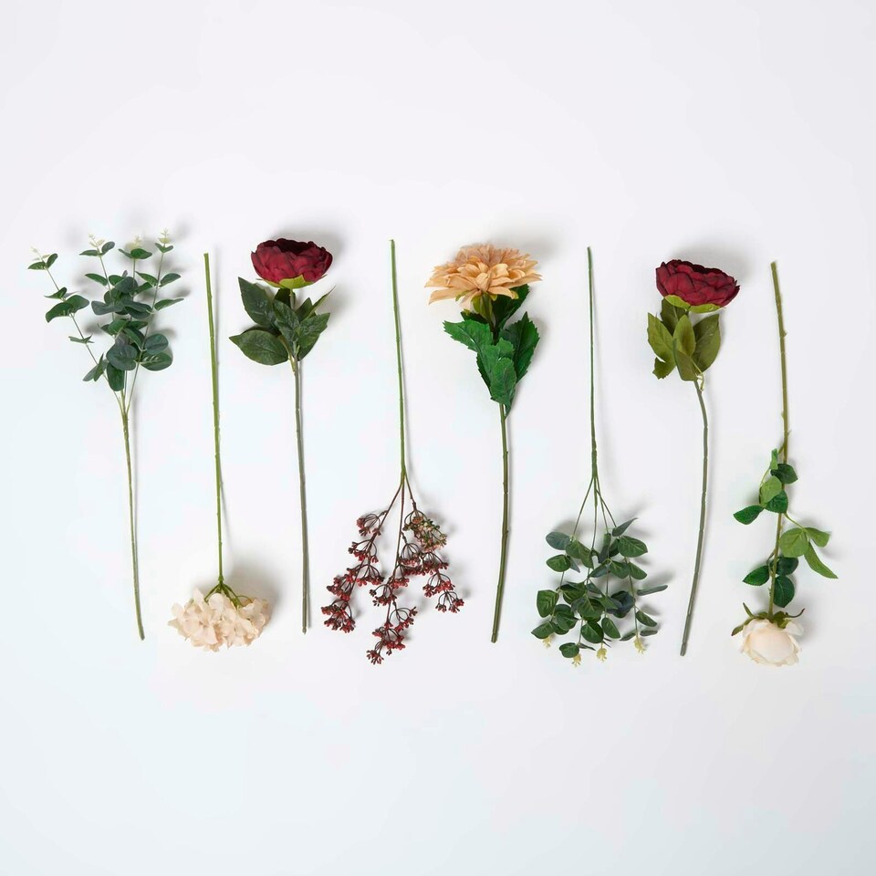 image 1 of Homescapes Artificial Burgundy Roses and Dahlias Bouquet, 67 cm