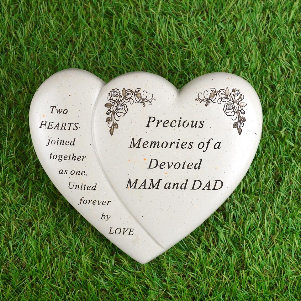 image 1 of Mam & Dad Graveside Memorial Heart Plaque Garden Ornament Memories Keepsake