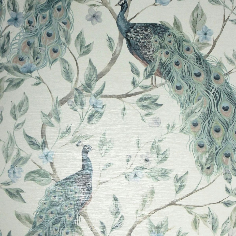 image 1 of Arthouse Keeka Peacock Wallpaper - Blue/Neutral - 10m x 53cm | Blue