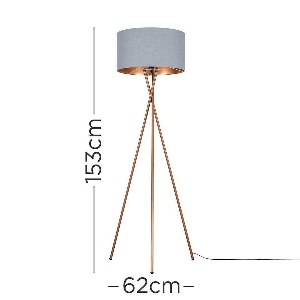 image 1 of ValueLights Camden Copper Tripod Floor Lamp Grey & Copper Shade & Bulb Grey