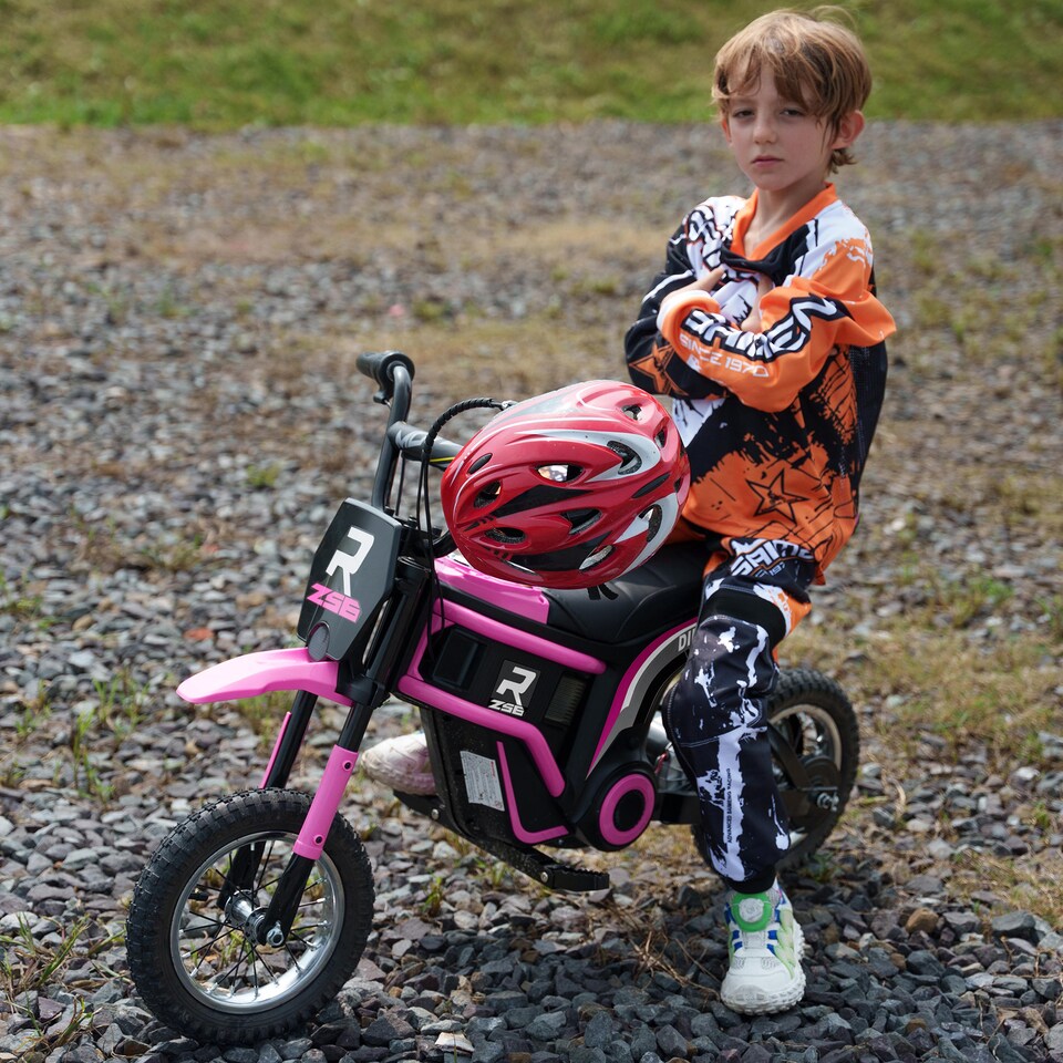 image 1 of HOMCOM 24V Kids Electric Motorbike with Twist Grip Throttle, Music, Horn, 12 Pneumatic Tyres, Max Speed 16kmithh, for Ages 8-12 Years - Pink