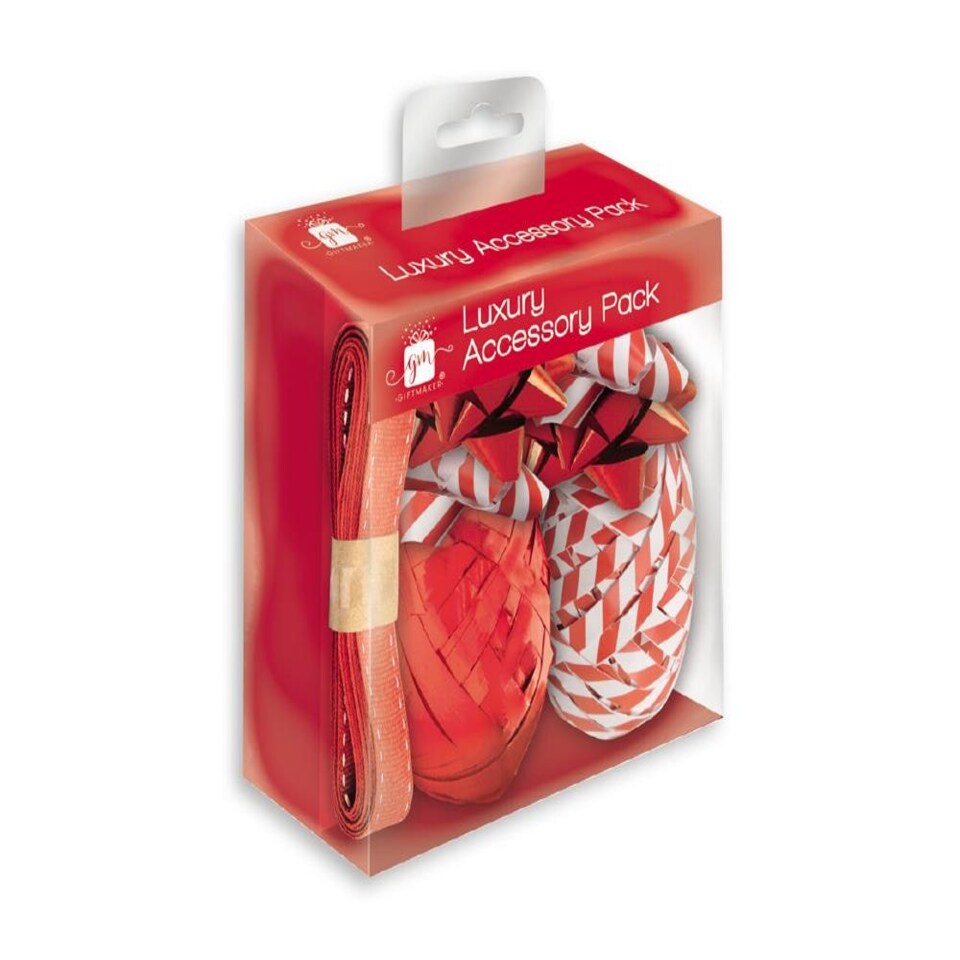 Pack of 7 Pieces Christmas Luxury Red and White Gift Wrap Set