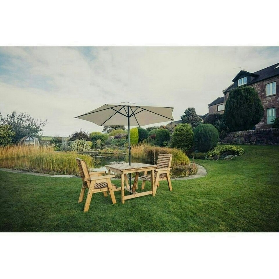 image 1 of Valley 2 Seat Bistro Set 2XC Table -Timber - L99 x W190 x H95 cm - Minimal Assembly Required - Set of Waterproof Cushions Included