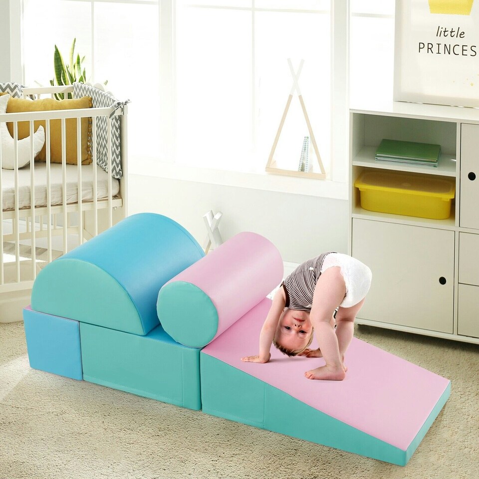 image 1 of COSTWAY 5 Pieces Kids Climb Crawl Foam Play Set Software Green
