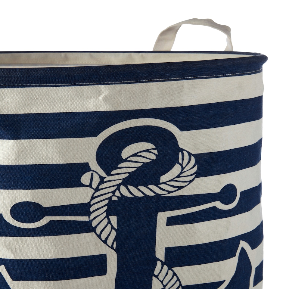 image 1 of Interiors by Premier Anchor Laundry Bag In Blue And White, Nautical-Themed Fabric Hamper With Rope Handles And Anchor Print Blue