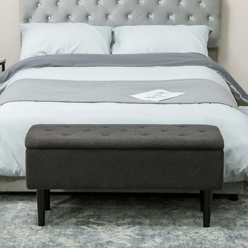 image 1 of HOMCOM 15" Ottoman Storage Box with 57L Storage Capacity, Dark Grey | Grey