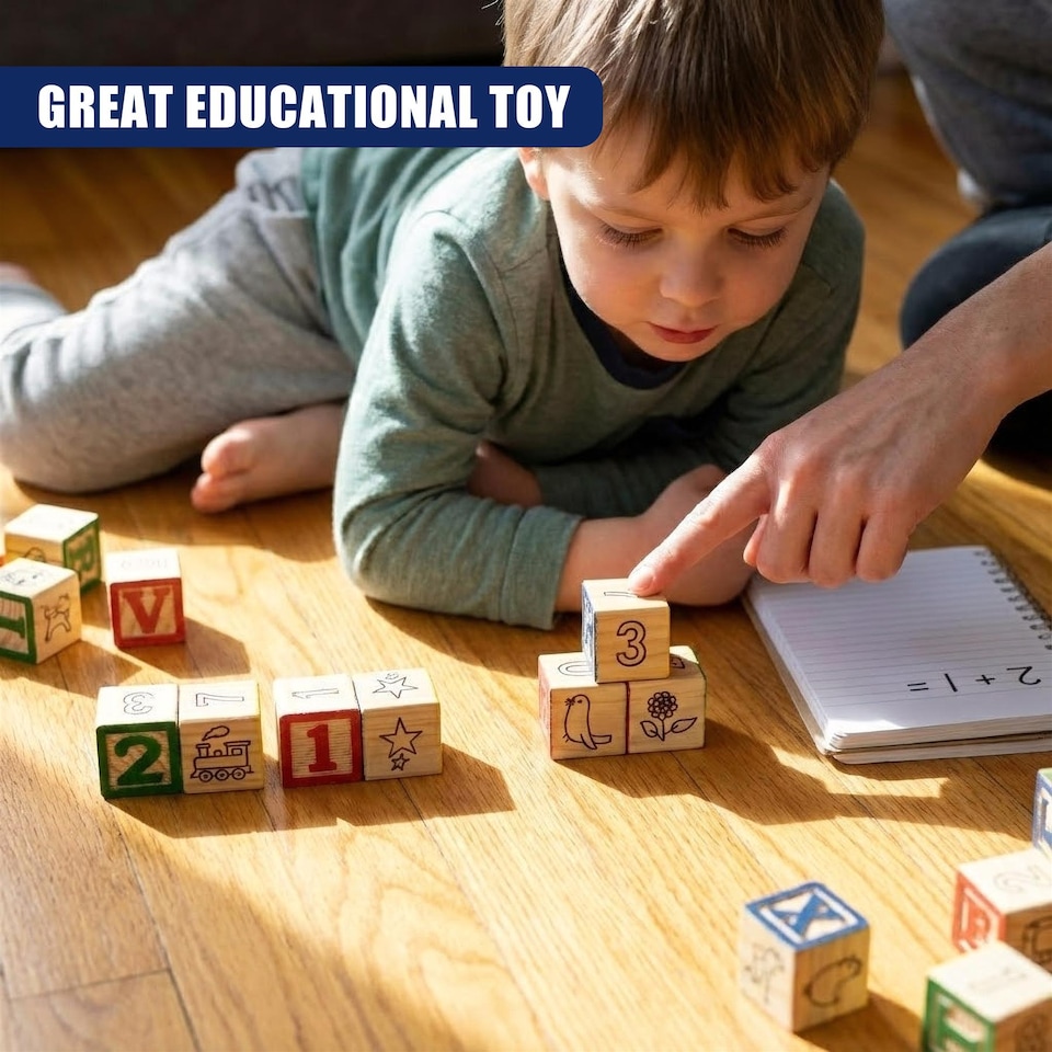 image 1 of The Magic Toy Shop ABC Alphabet Number Block Set Wooden Educational Building Blocks 30 Pcs