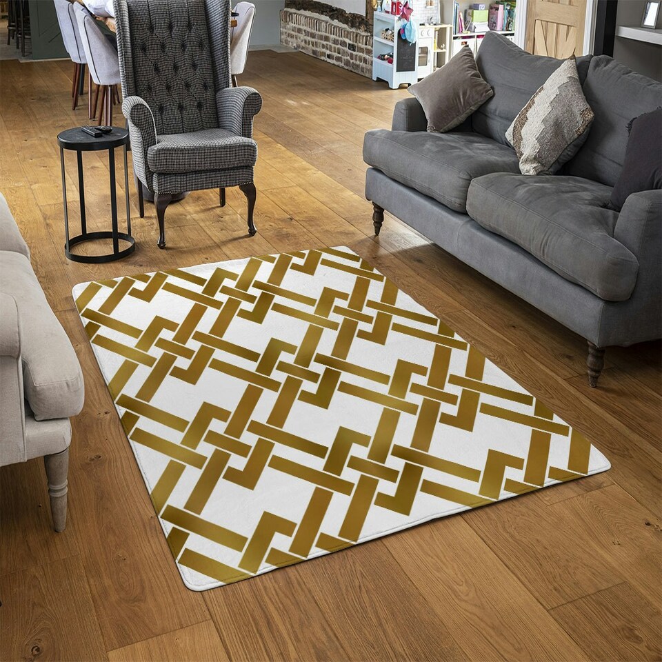 image 1 of Gold Geometric Chain (Rug) Gold | Large: 140x200cm
