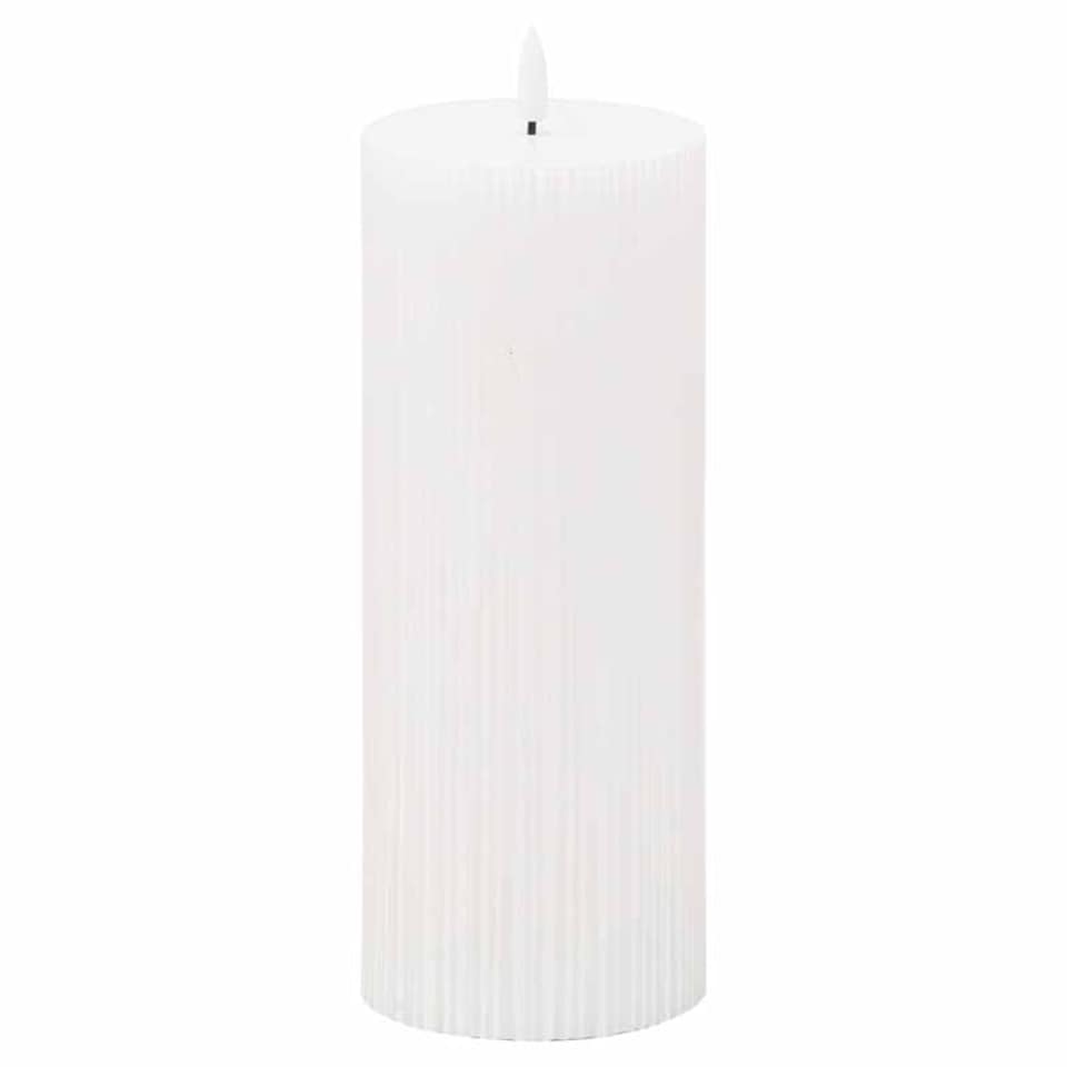 Luxe Collection Natural Glow 3.5x9 Texture Ribbed LED Candle - Plastic/Wax - L9 x W9 x H23 cm - White White | White