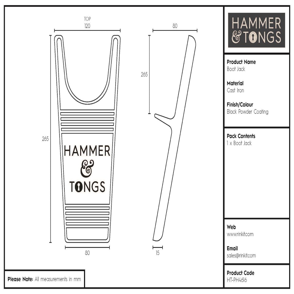 image 1 of Hammer & Tongs Cast Iron Boot Jack - 26.5cm - Black
