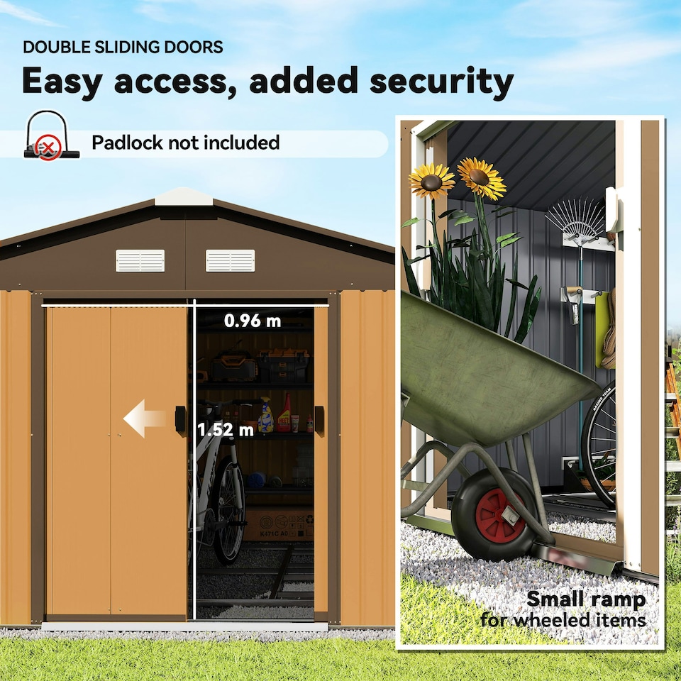 image 1 of Outsunny 13 x 11ft Garden Shed Storage w/ Foundation Kit, Vent, Light Brown