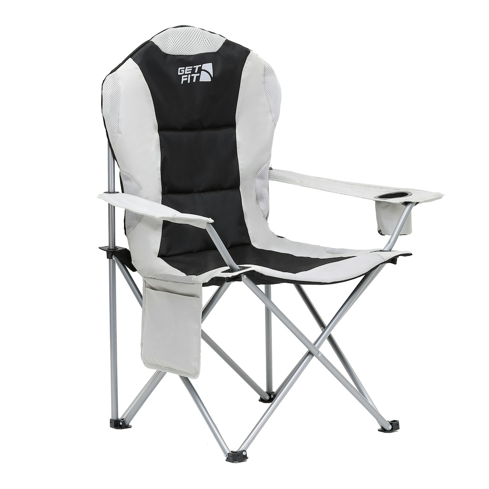 image 1 of Get Fit Camping Chair - Outdoor Folding Chair With Magazine Pocket, Cup Holder & Carry Bag Weight Capacity of 130kg - Grey