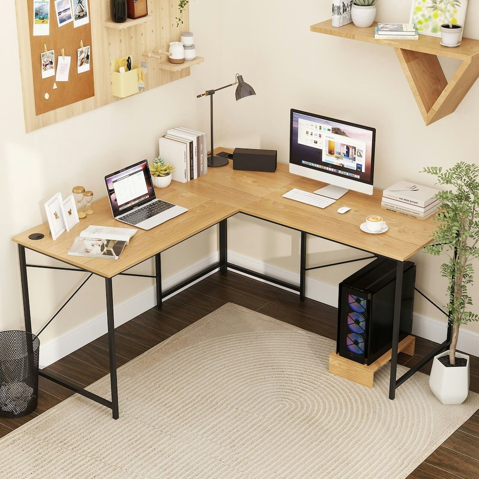 image 1 of COSTWAY Reversible L-Shaped Desk Corner Computer Desk N/A