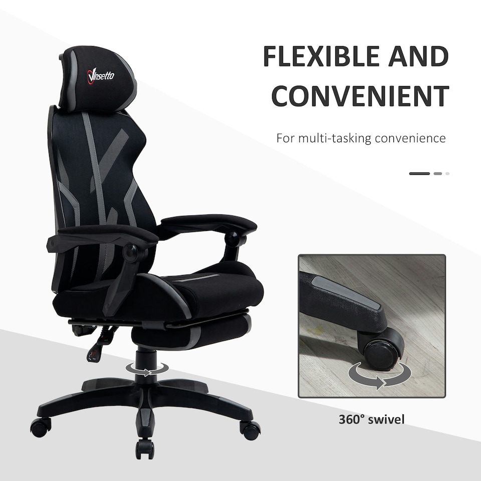 image 1 of Vinsetto Mesh Task Swivel Chair Office Desk Recliner w/ Lumbar Support, Grey
