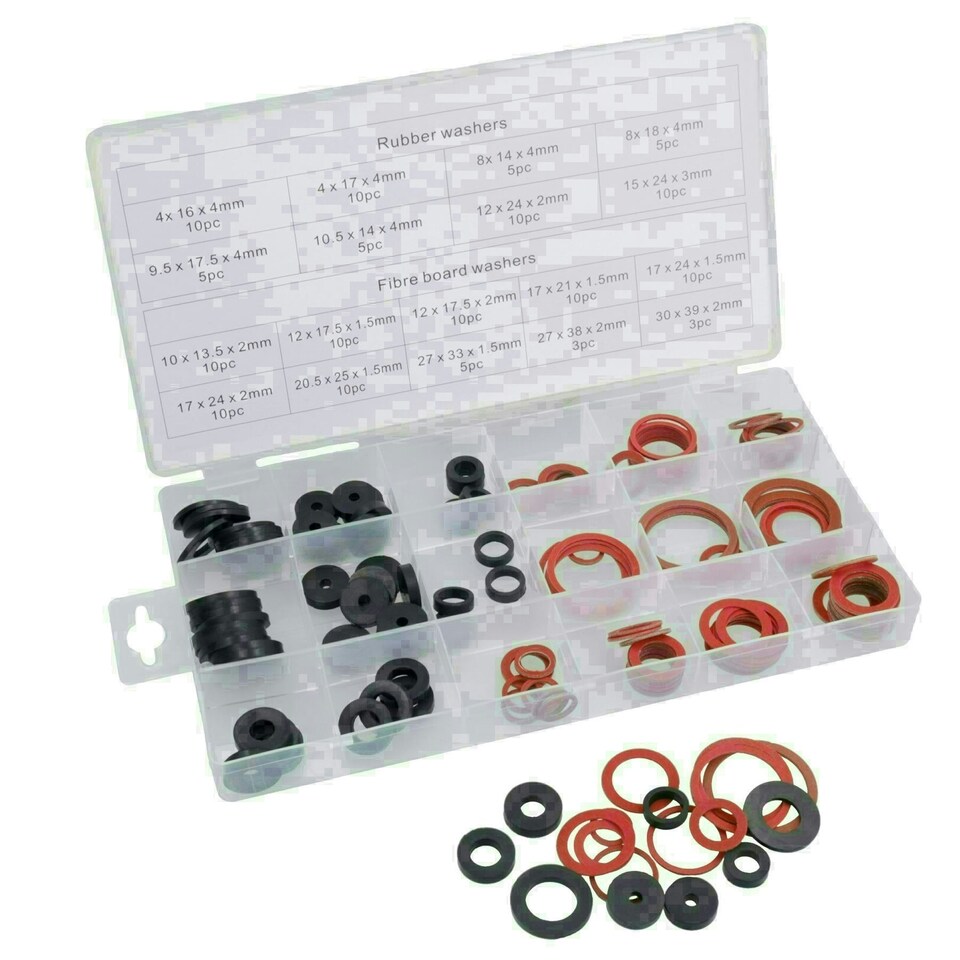 image 1 of 141pc Sealing Washer Assortment Set Rubber and Fibre Seal Plumbers Washers