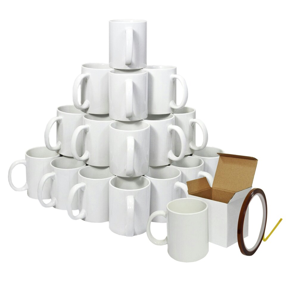 image 1 of 36 White Sublimation Mugs With Boxes & Heat Tape Roll White