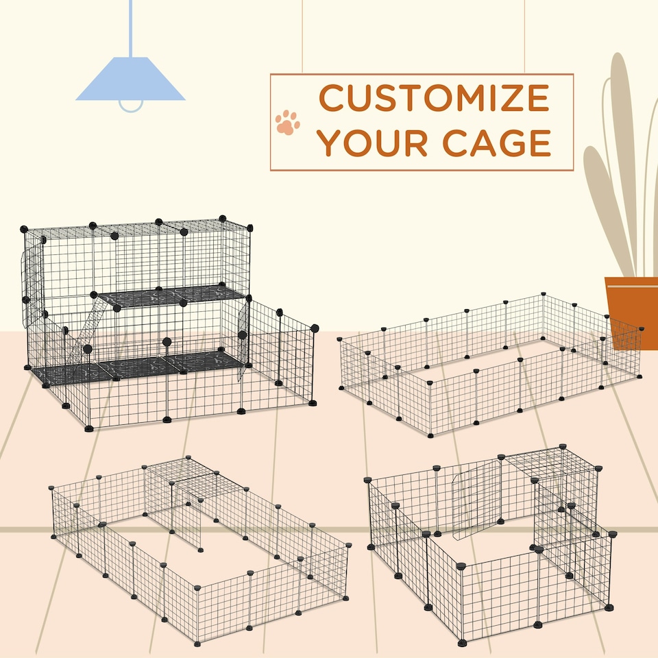image 1 of PawHut Pet Playpen DIY Small Animal Cage for Rabbit Ferret Chinchilla - Black