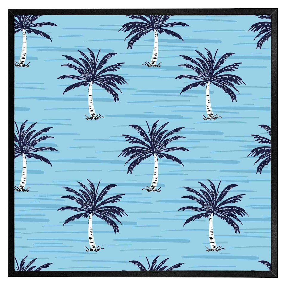 image 1 of Palm trees on blue (Picutre Frame) White | XL