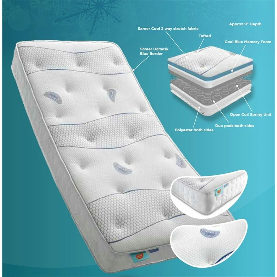 image 1 of 4ft 6" Double Cool Blue Memory Foam Open Coil Mattress - (135cm)
