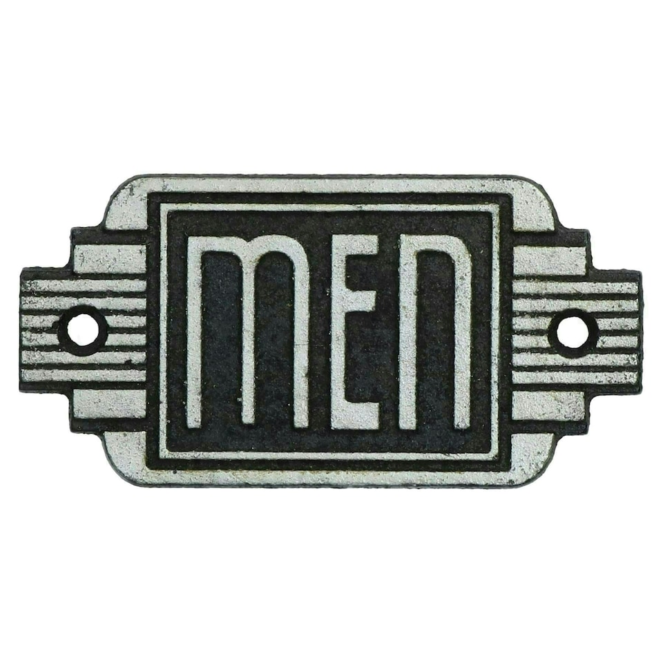 image 1 of Art Deco Mens Toilet Cast Iron Sign Plaque Door Wall Cafe Shop Pub Hotel Bar