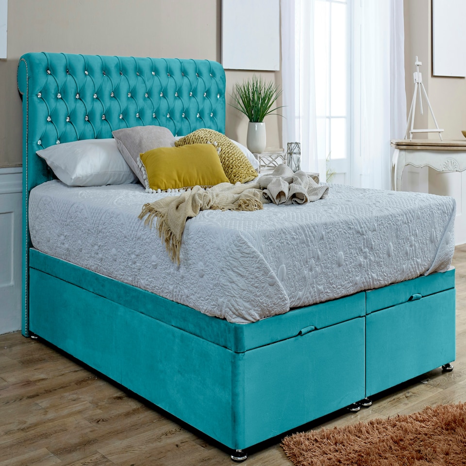 Santino Divan Ottoman Plush Superking Bed Frame - Teal