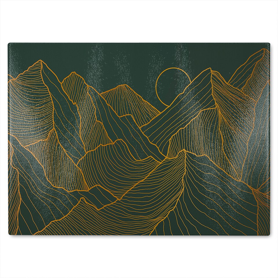 image 1 of Golden mountain line art Designer Glass Chopping Board | Multi