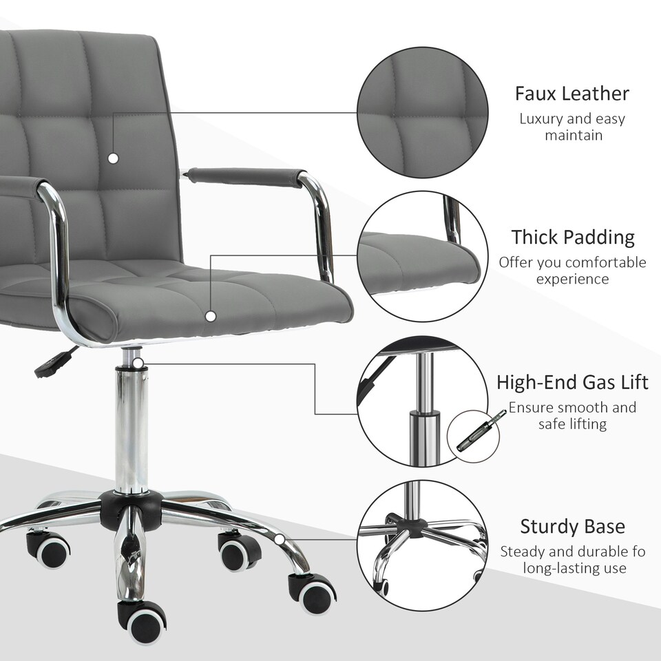 image 1 of Vinsetto Mid Back Office Chair, Swivel Computer Chair with Armrests, Grey
