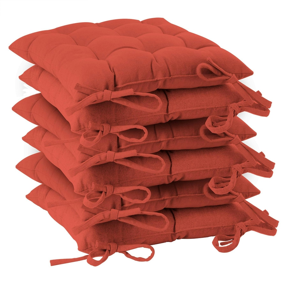 image 1 of Harbour Housewares Square Garden Chair Seat Cushions - Paprika - Pack of 6 Red