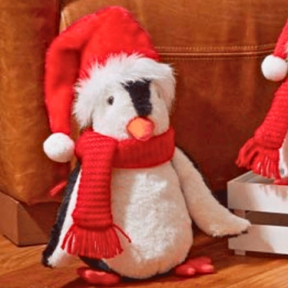 image 1 of 22cm Soft Cuddly Puppa Penguin Christmas Decoration with Santa Hat