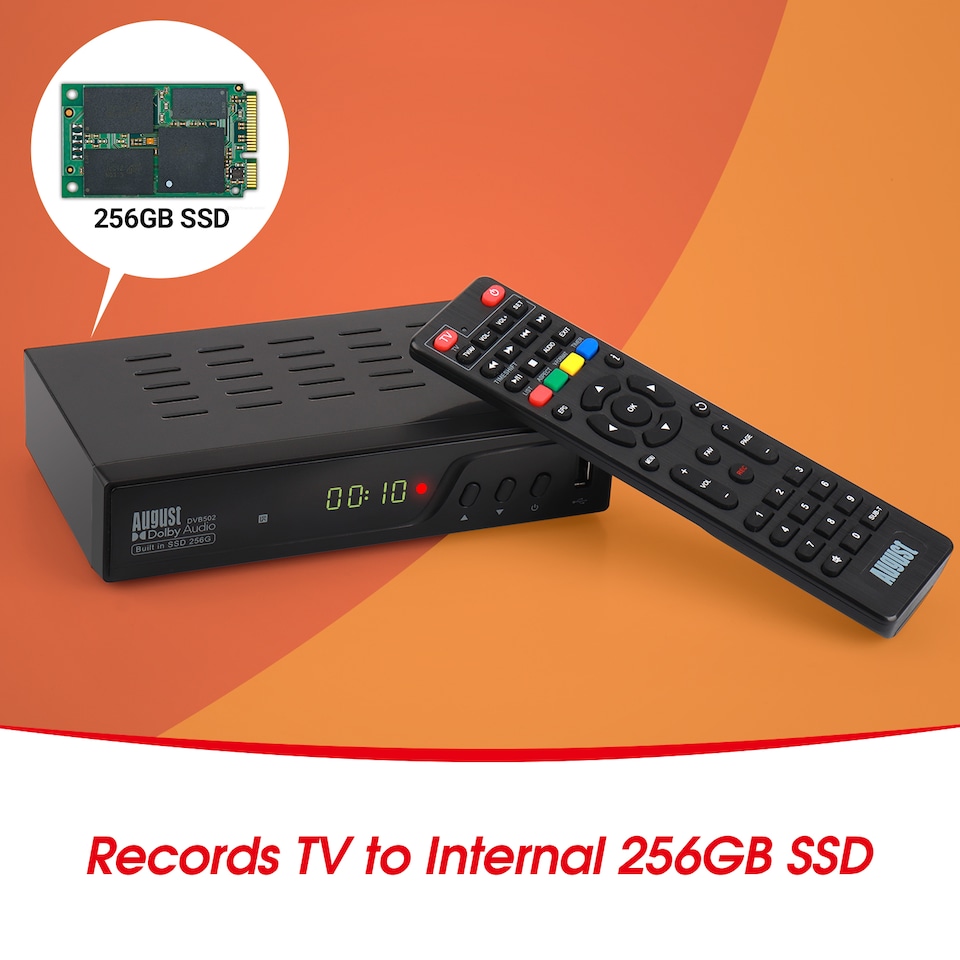 image 1 of Twin Tuner PVR Freeview HD Set Top Box- Record 2 Channels Simultaneously- 256GB SSD Storage, USB PVR & Media Player- August DVB502