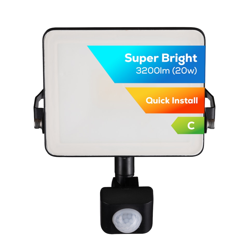 image 1 of TCP 20W LED Floodlight with PIR Motion Sensor, Efficient Outdoor Light with Screwless Connector